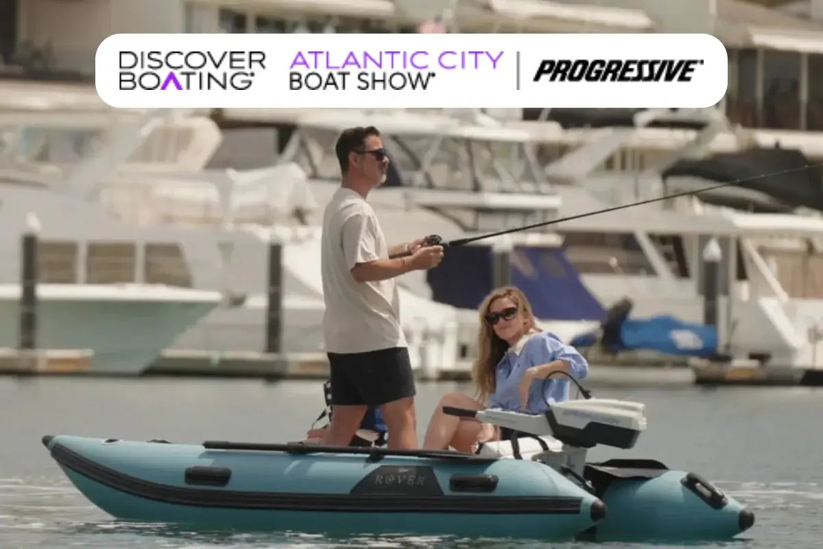 Rover Marine Battle Boat inflatable on water at Atlantic City Boat Show