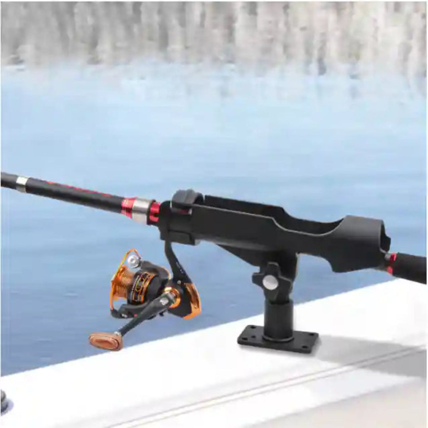 Fishing rod holder attached to a boat