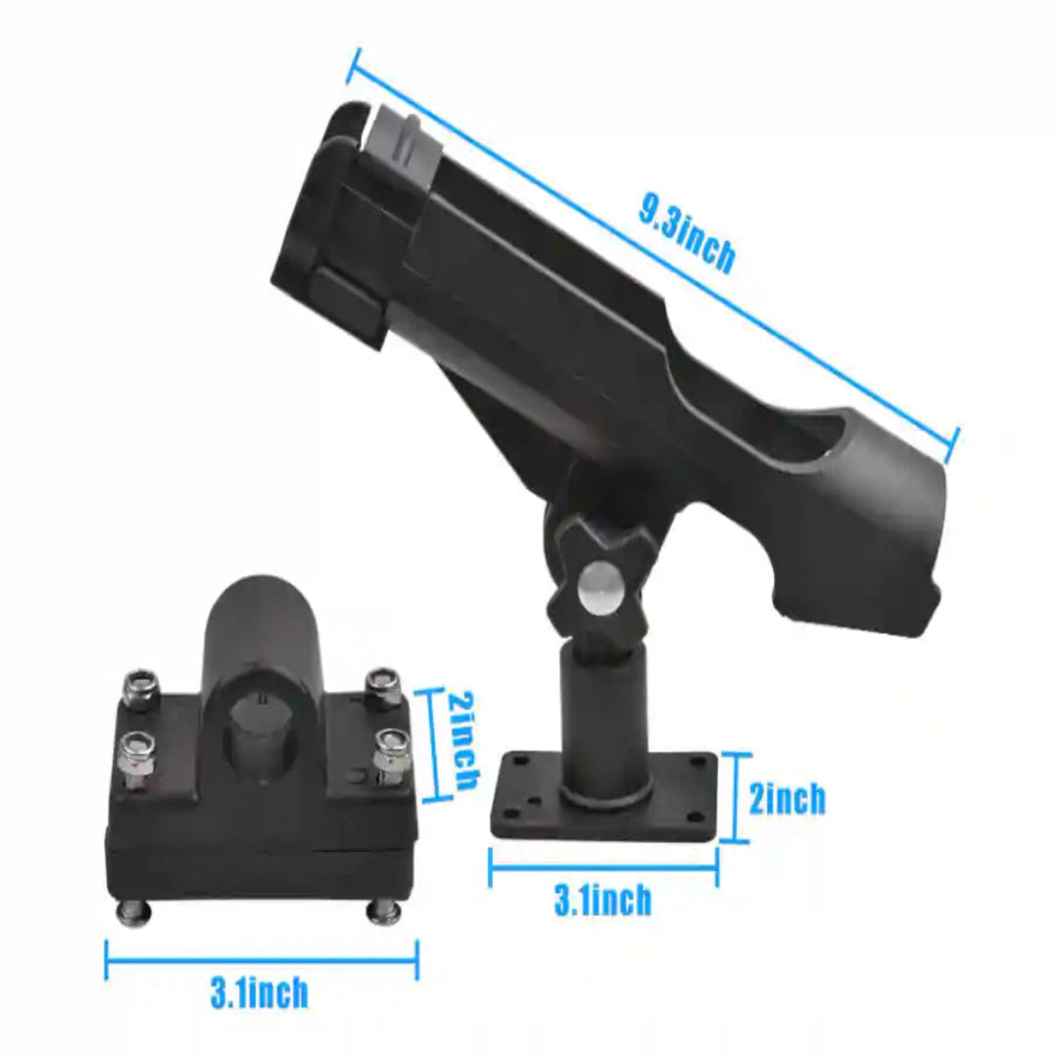 Black metal bracket with measurements on a white background