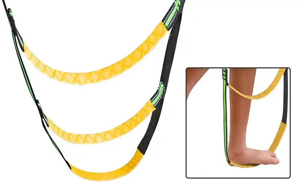 Portable boat boarding ladder with reinforced fabric steps and foot support